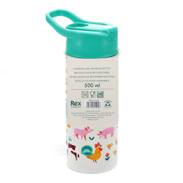 Stainless steel bottle with push button lid 500ml - Farmyard