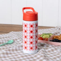 Stainless steel bottle with push button lid 500ml - Pink daisy