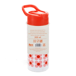 Stainless steel bottle with push button lid 500ml - Pink daisy