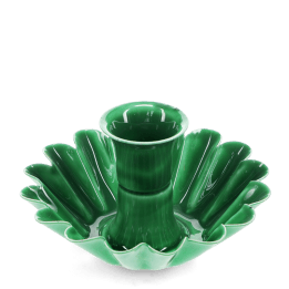 Enamel cupped flower candle holder - Dark green