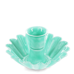 Enamel cupped flower candle holder - Aqua