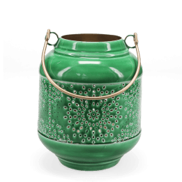 Enamel tealight lantern - dark green