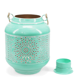 Enamel tealight lantern - aqua