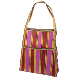 Recycled woven bag with side pocket - Yellow, pink, red