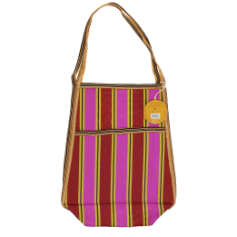 Recycled woven bag with side pocket - Yellow, pink, red