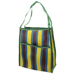 Recycled woven bag with side pocket - Brown, yellow, teal