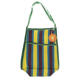 Recycled woven bag with side pocket - Brown, yellow, teal