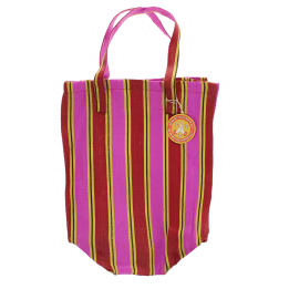 Recycled woven shopping bag - Yellow, pink, red