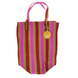 Recycled woven shopping bag - Yellow, pink, red