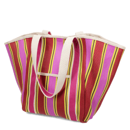 Recycled woven tote bag with canvas handles - Yellow, pink, red