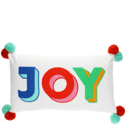 Embroidered cushion with pom poms - Joy