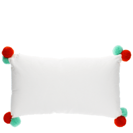 Embroidered cushion with pom poms - Joy