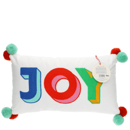 Embroidered cushion with pom poms - Joy