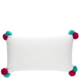 Embroidered cushion with pom poms - Sausage dog