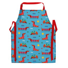 Wipeable cotton children's apron - Sunny Sausage Dog