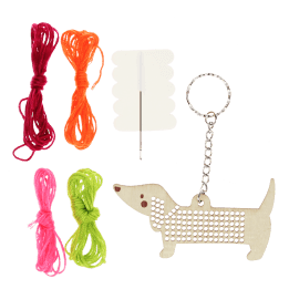 Stitch your own wooden keyring - Sausage Dog