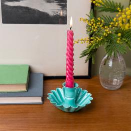 Enamel cupped flower candle holder - Aqua