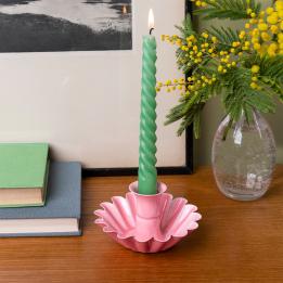 Enamel cupped flower candle holder - Pink