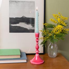 Enamel candlestick (19cm) - Vibrant pink