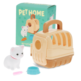 pet carrier with white cat and packaging box in the background