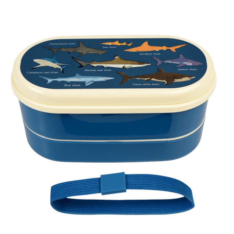 Sharks bento box with elastic strap removed