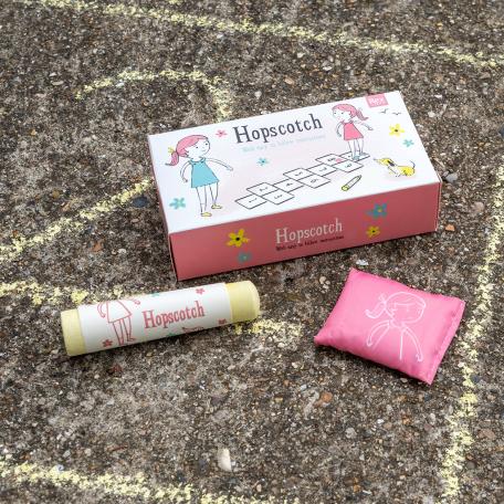 Hopscotch game chalk and bean bag unpacked