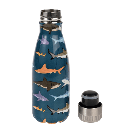 Sharks stainless steel bottle 260ml with lid unscrewed