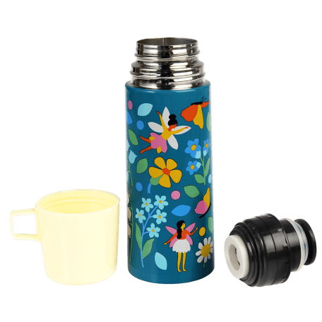 Fairies in the garden flask with cup removed and lid unscrewed