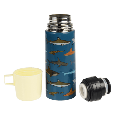 Sharks Flask with cup removed and lid unscrewed