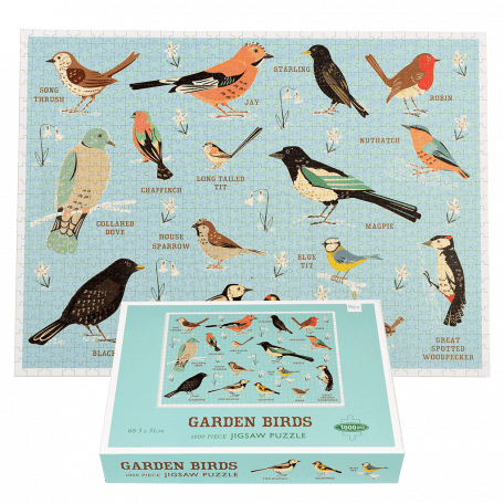 Completed Garden Birds puzzle with box