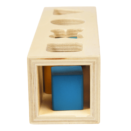 Wooden shape sorter toy with shapes inside