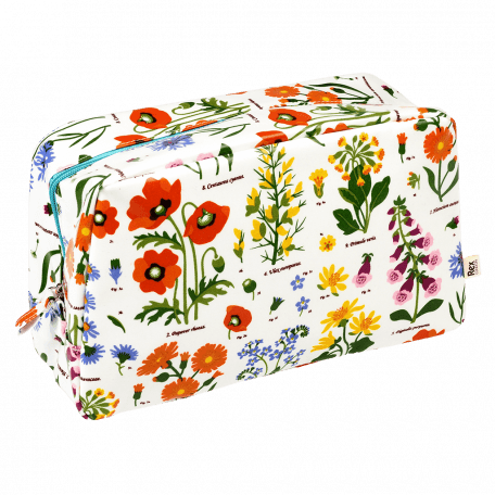 Wild Flowers wash bag side showing zip pull