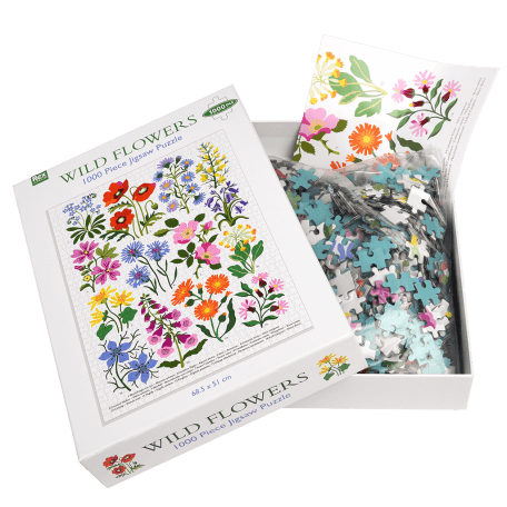 Wild Flowers puzzle pieces and guide sheet in box