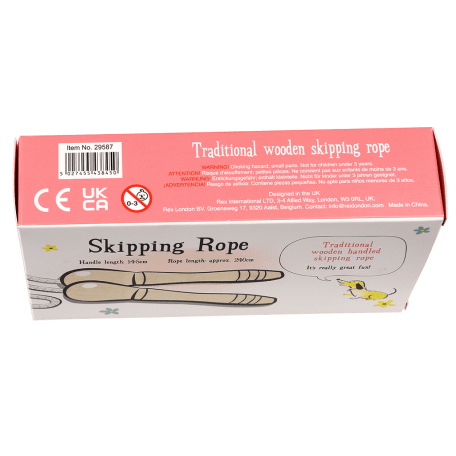 Traditional skipping rope box side with information