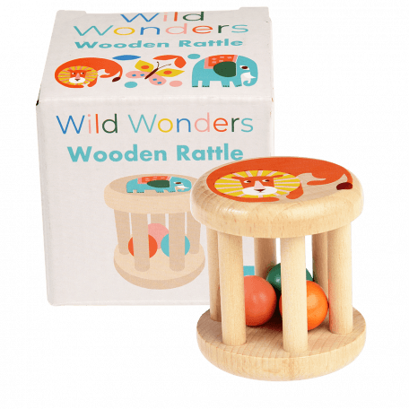 Wild Wonders wooden babies' rattle with box