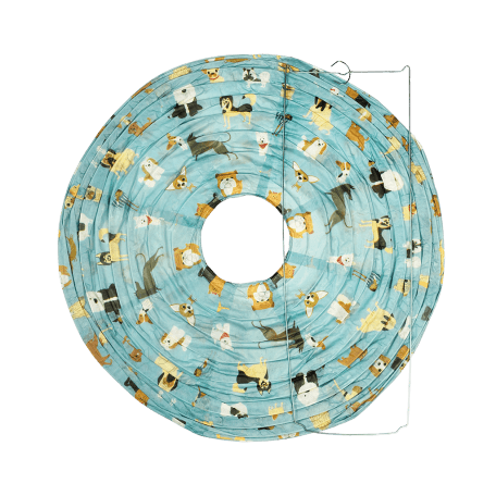 Paper lampshade with illustrations of dogs unassembled