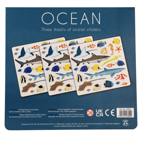 Ocean stickers back of packaging with information