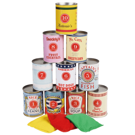 Traditional tin can alley game set up ready to play