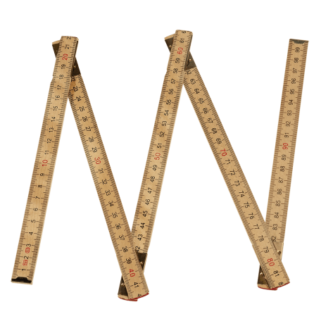 Folding wooden ruler partly unfolded showing centimetres side