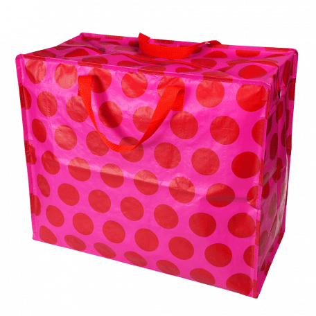 Recycled plastic jumbo storage bag in pink with red spots