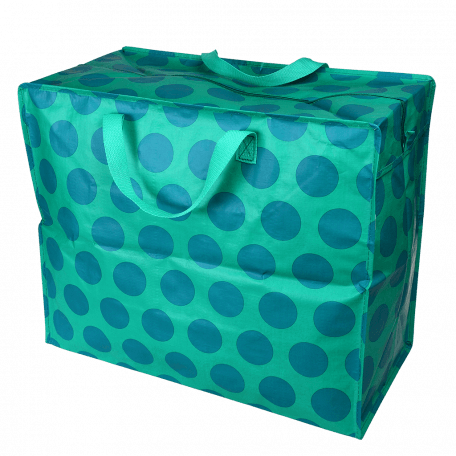 Recycled plastic jumbo storage bag in turquoise with blue spots