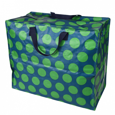 Recycled plastic jumbo storage bag in blue with green spots