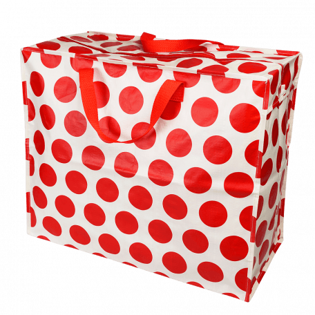 Recycled plastic jumbo storage bag in cream with red spots