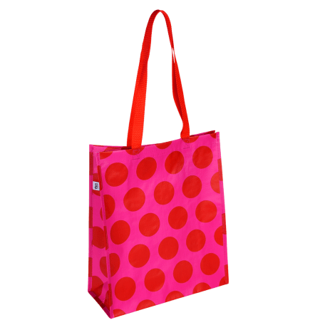 Red on pink shopping bag