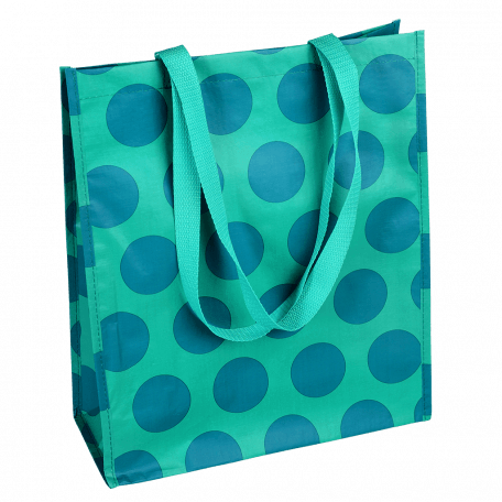 Recycled plastic shopping bag in turquoise with blue spots