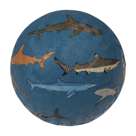 Dark blue inflatable rubber ball with sharks print