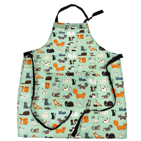 Recycled cotton apron in light green with cat print