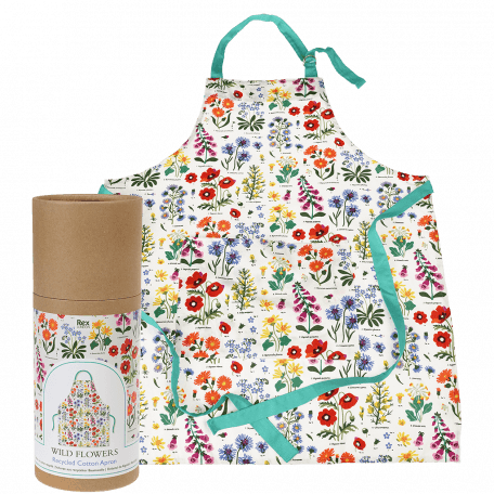 Wild Flowers recycled cotton apron with fully recyclable cardboard tube