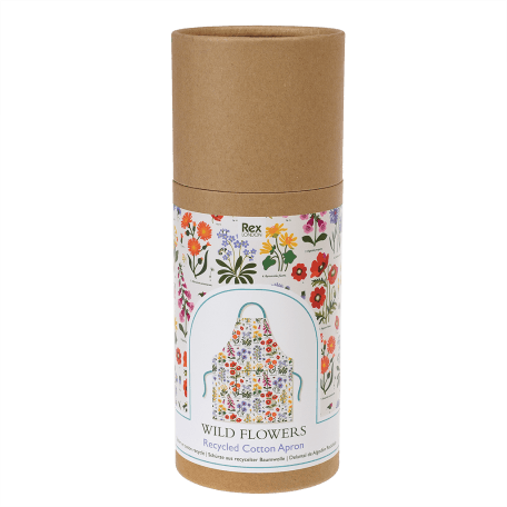 Wild Flowers Recycled Cotton Apron cardboard tube front