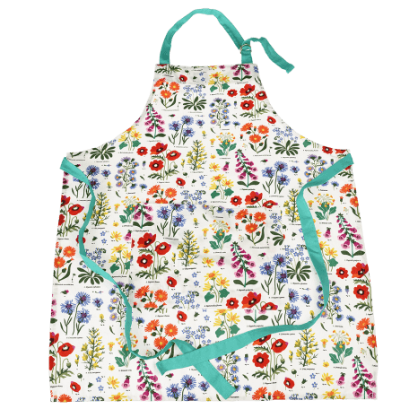 Recycled cotton apron in white with floral print